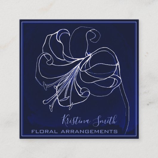 Bloemstukken in marineblauw en witte lelies Bloemi Vierkante Visitekaartje (Voorkant)