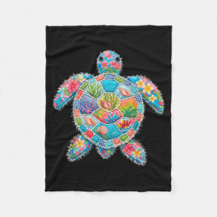 Bloemstukwerk Schildpad Zomer Retro Strand Zee Fleece Deken