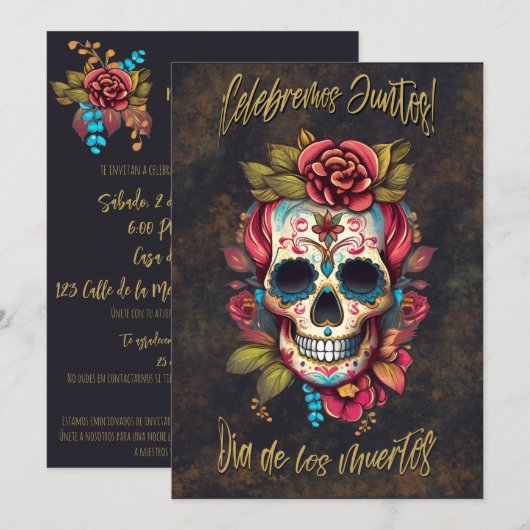 Bloemsuiker schedel Día de los Muertos Spaans Kaart (Voorkant / Achterkant)