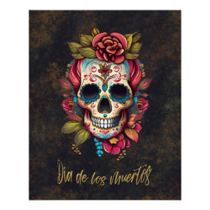 Bloemsuiker schedel Día de los Muertos Spaans Perfect Poster