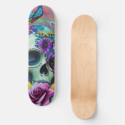 Bloemsuiker schedel Modern ontwerp Skateboard (Voorkant)