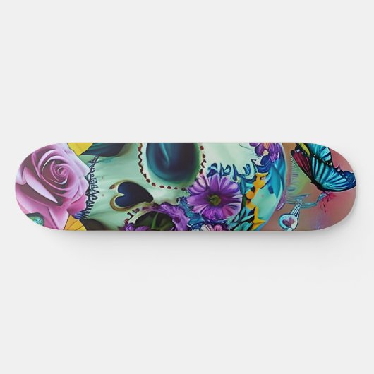 Bloemsuiker schedel Modern ontwerp Skateboard (Horizontaal)