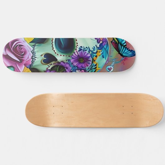 Bloemsuiker schedel Modern ontwerp Skateboard (Horizontaal)