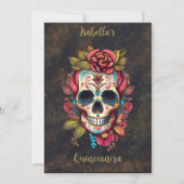 Bloemsuiker schedel Quinceanera Verjaardag Engels Kaart (Voorkant)