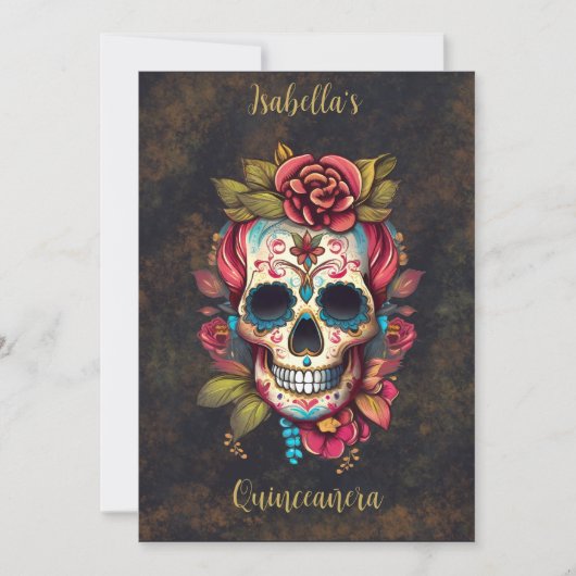 Bloemsuiker schedel Quinceanera Verjaardag Engels Kaart (Voorkant)