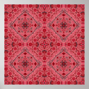 Bloemtegels in rood en watermeloenroze poster