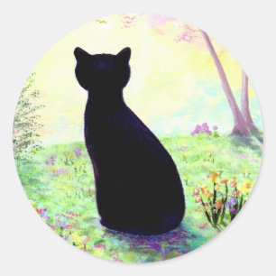Bloemtuin Bloemen Zwarte Kat Creationarts Ronde Sticker