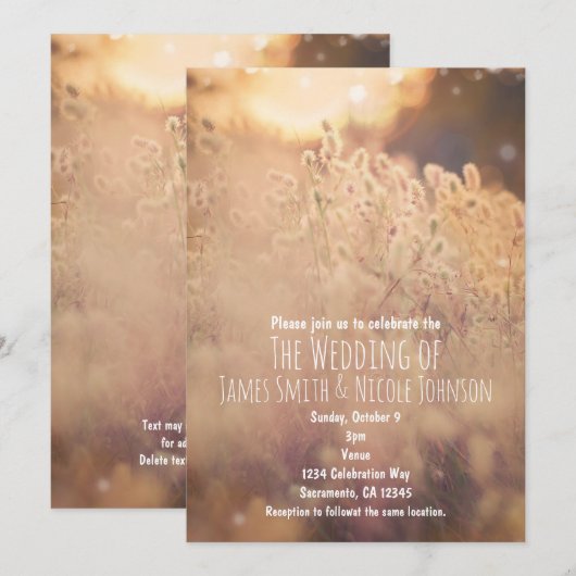 Bloemveld Landelijke Bruiloft Uitnodigingen (Voorkant / Achterkant)