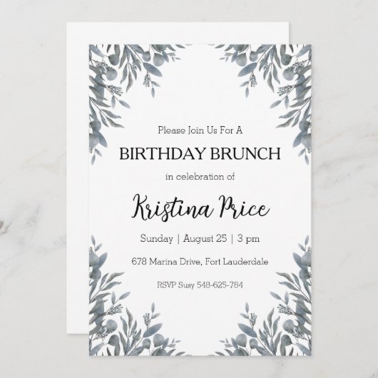 Bloemverjaardag brunch uitnodiging (Voorkant / Achterkant)