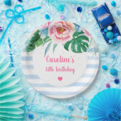 Bloemvezel Blauwe Stripes van de Perzische Permis Papieren Bordje (Feest)