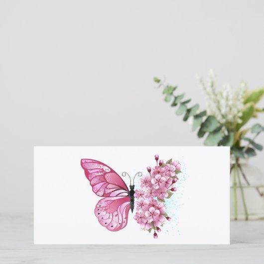 Bloemvink met roze Sakura Aankondiging (Staand voorkant)