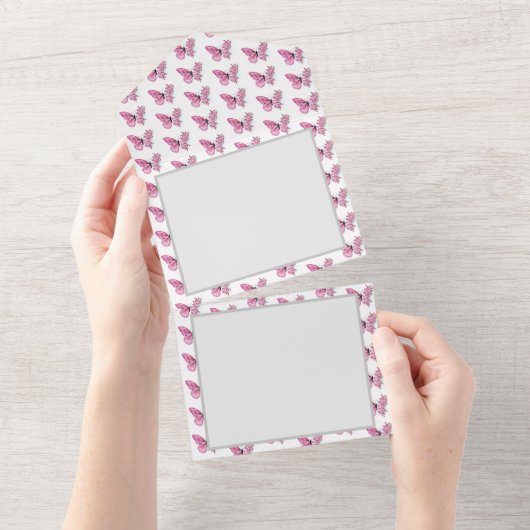 Bloemvink met roze Sakura All In One Uitnodiging (Afscheurbaar)