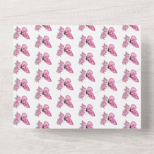 Bloemvink met roze Sakura All In One Uitnodiging (Achterkant)