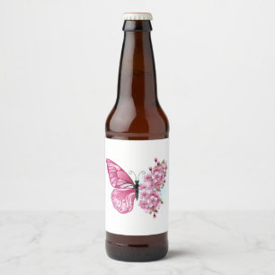 Bloemvink met roze Sakura Bier Etiket