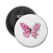 Bloemvink met roze Sakura Button Flesopener (Voorkant)