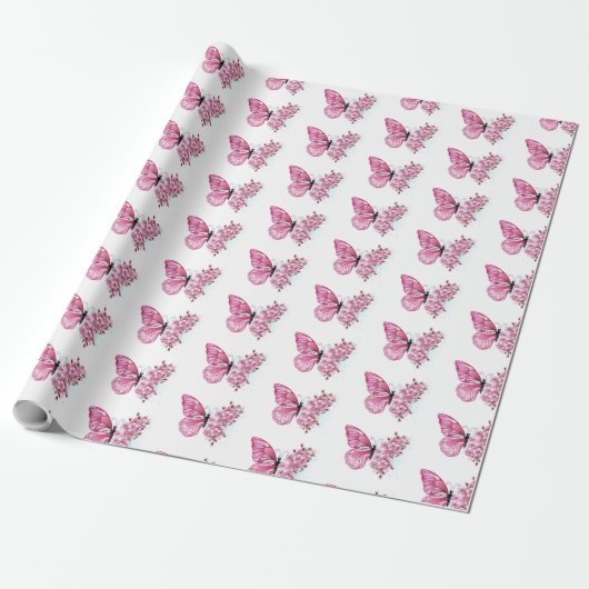 Bloemvink met roze Sakura Cadeaupapier (Uitgerold)