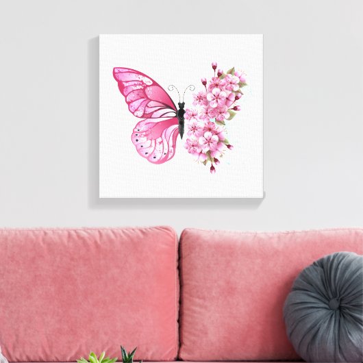 Bloemvink met roze Sakura Canvas Afdruk (Insitu (Woonkamer))