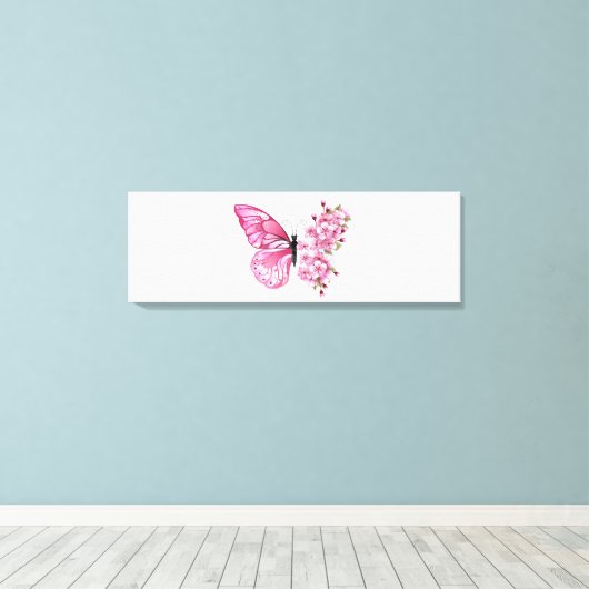 Bloemvink met roze Sakura Canvas Afdruk (Insitu (Houten vloer))