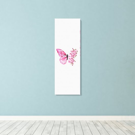 Bloemvink met roze Sakura Canvas Afdruk (Insitu (Houten vloer))