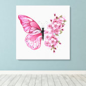 Bloemvink met roze Sakura Canvas Afdruk (Insitu (Houten vloer))