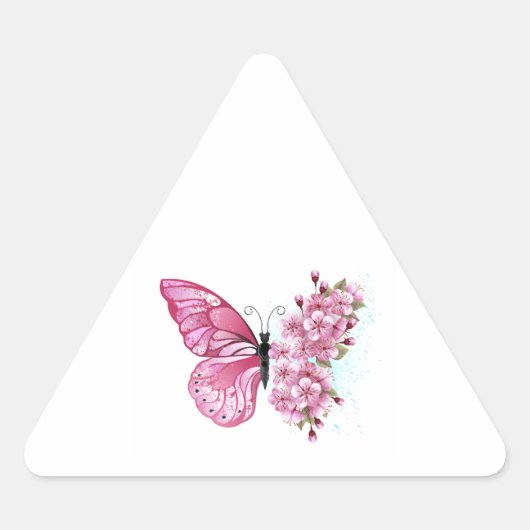 Bloemvink met roze Sakura Driehoek Sticker (Voorkant)