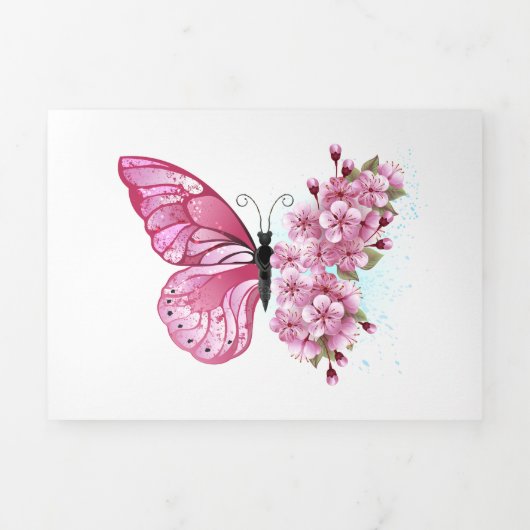 Bloemvink met roze Sakura Drieluik Uitnodiging (Cover)