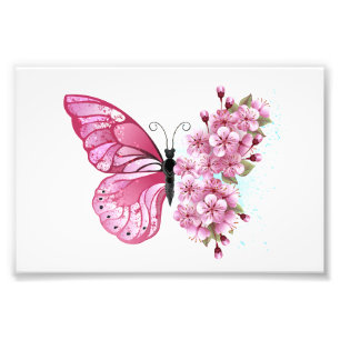 Bloemvink met roze Sakura Foto Afdruk