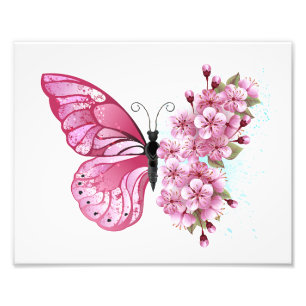 Bloemvink met roze Sakura Foto Afdruk