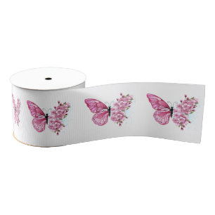 Bloemvink met roze Sakura Grosgrain Lint