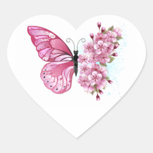 Bloemvink met roze Sakura Hart Sticker