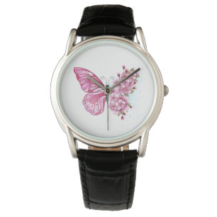 Bloemvink met roze Sakura Horloge