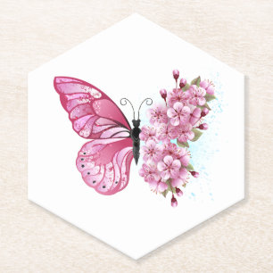 Bloemvink met roze Sakura Kartonnen Onderzetters