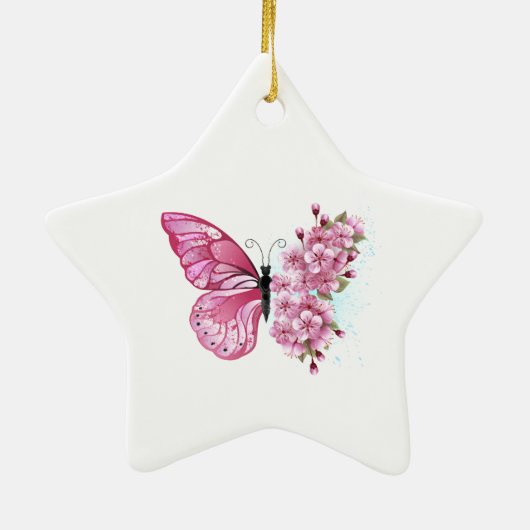 Bloemvink met roze Sakura Keramisch Ornament (Achterkant)