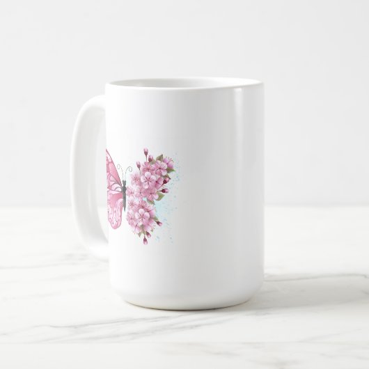 Bloemvink met roze Sakura Koffiemok (Voorkant links)