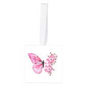 Bloemvink met roze Sakura Kubus Ornament (Voorkant)