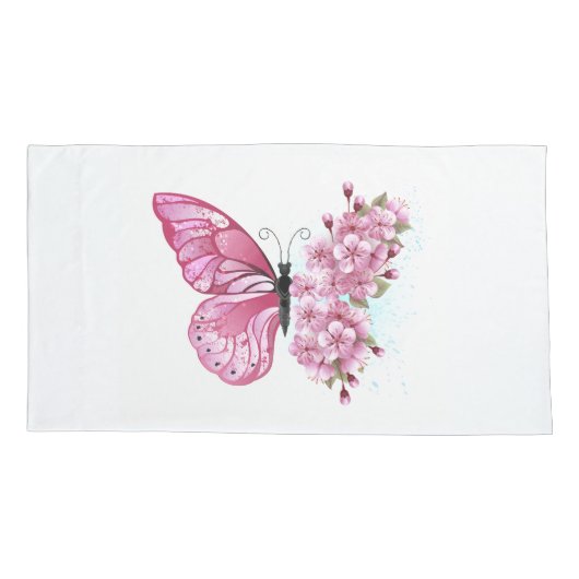 Bloemvink met roze Sakura Kussensloop (Achterkant-Links)