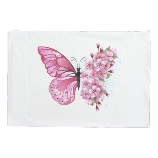 Bloemvink met roze Sakura Kussensloop (Achterkant)