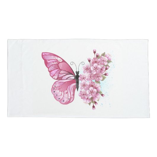 Bloemvink met roze Sakura Kussensloop (Achterkant)