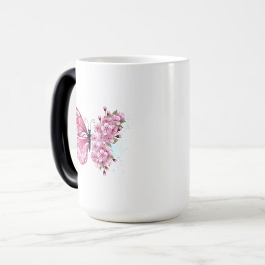 Bloemvink met roze Sakura Magische Mok (Voorkant links)