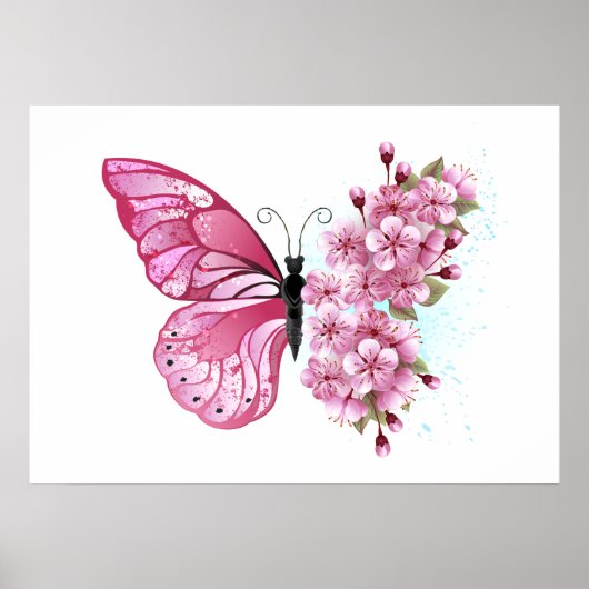Bloemvink met roze Sakura Poster (Voorkant)