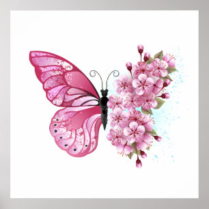 Bloemvink met roze Sakura Poster