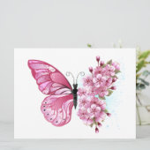Bloemvink met roze Sakura Save The Date (Staand voorkant)