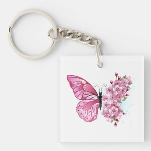 Bloemvink met roze Sakura Sleutelhanger (voorkant)