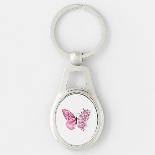 Bloemvink met roze Sakura Sleutelhanger (Voorkant)
