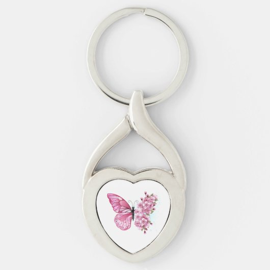 Bloemvink met roze Sakura Sleutelhanger (Voorkant)
