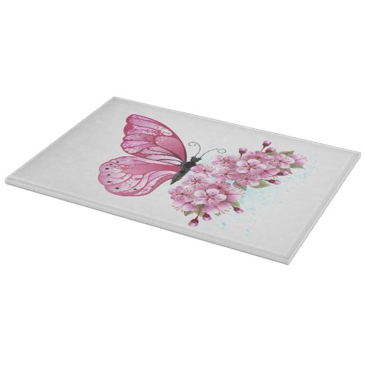 Bloemvink met roze Sakura Snijplank (Hoek)