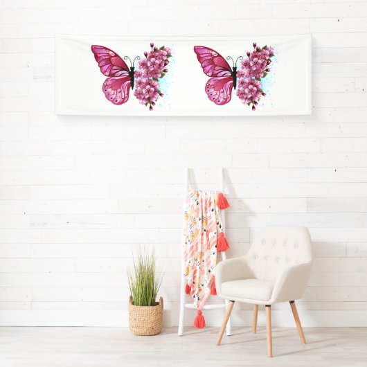 Bloemvink met roze Sakura Spandoek (Insitu)