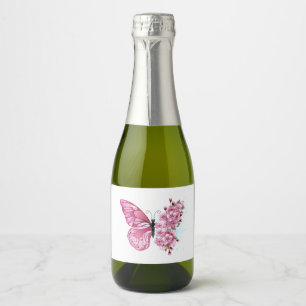 Bloemvink met roze Sakura Sparkling Wijnetiket