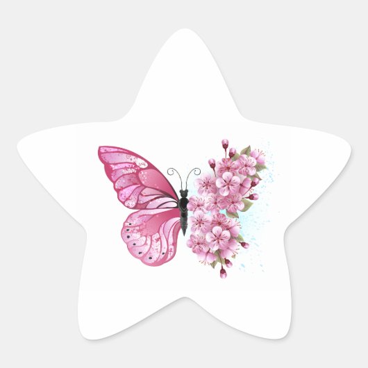 Bloemvink met roze Sakura Ster Sticker (Voorkant)