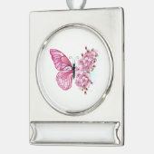 Bloemvink met roze Sakura Verzilverd Banner Ornament (Links)